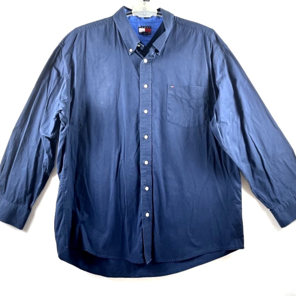 Tommy Hilfiger Navy Blue Button Up Shirt Long Sleeve 100% Cotton Size XXL